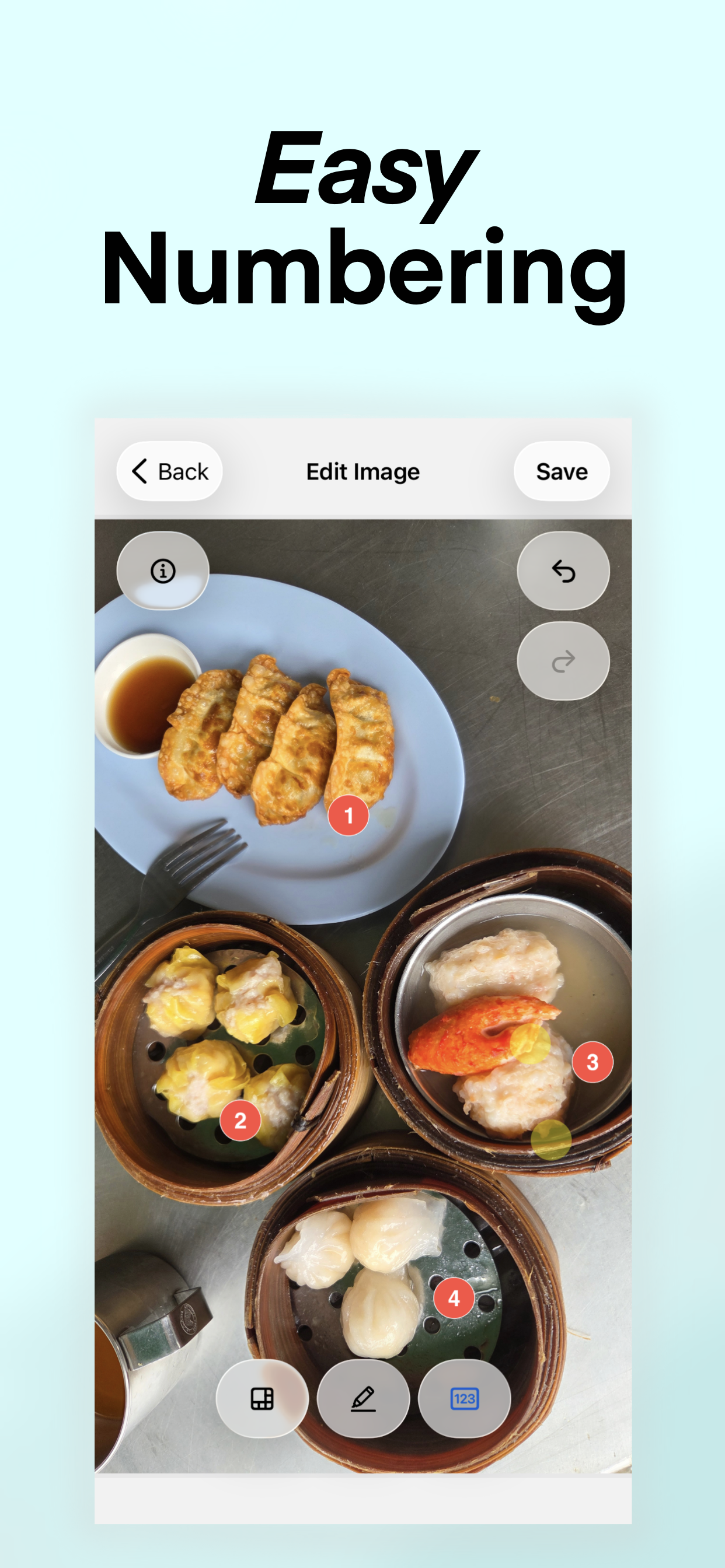 Numbering feature - mobile view