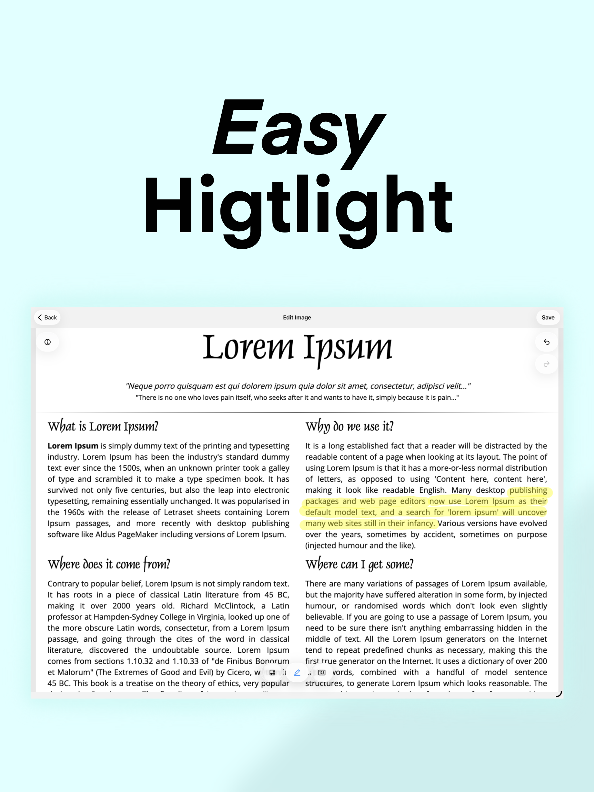 Highlight feature - desktop view