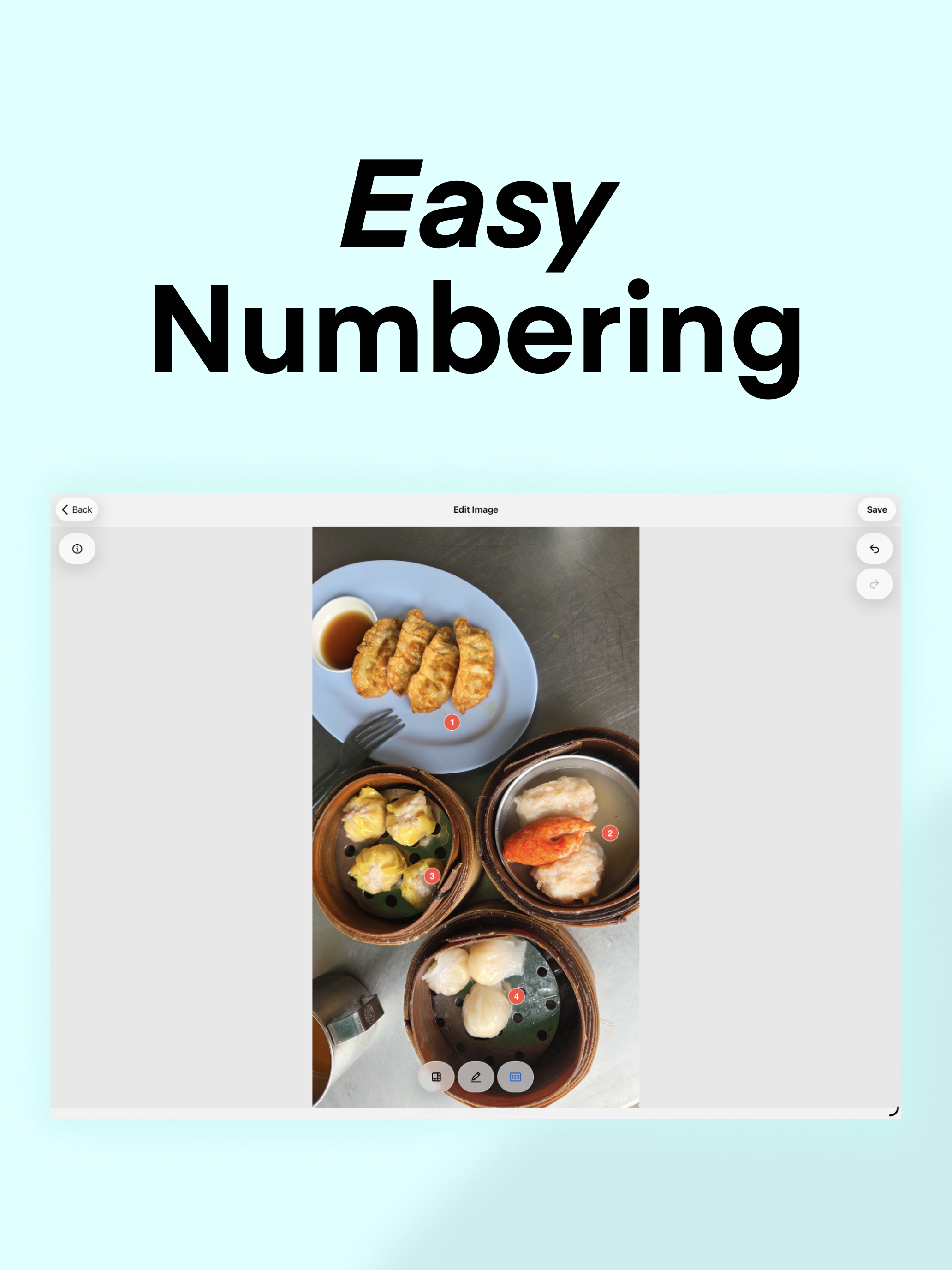 Numbering feature - desktop view